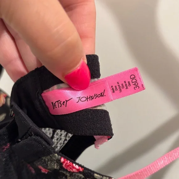 Betsey Johnson Black Bra with Pink Floral Design - Picture 2 of 5